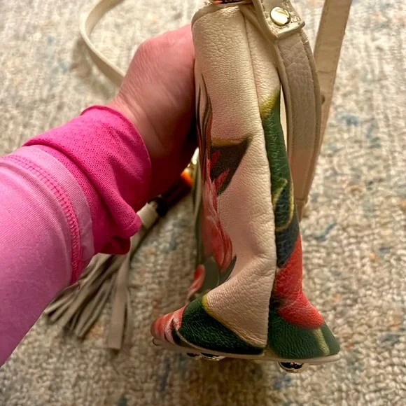 Vintage Sharif Pink/Green Hand Painted Tulip Crossbody Bag